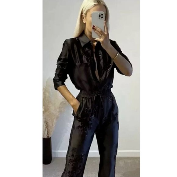 ZARA FLORAL SEQUIN EMBROIDERED SHIRT BLACK XS,S,M,L - Picture 6 of 14